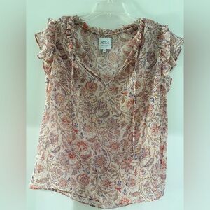 MISA Los Angeles Cream Floral Ruffle Tie-Neck Blouse